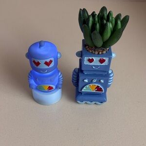 Blue Robot Faux Succulent Planter & Light Up Robot